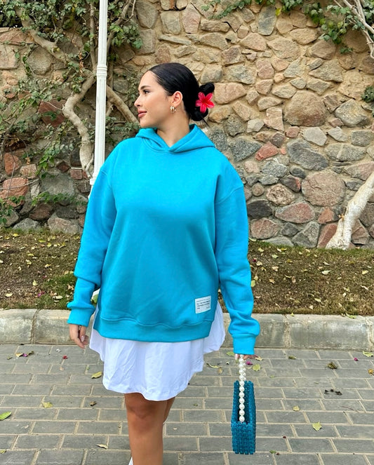 SKY BLUE OVERSIZED SIDE SPLIT HOODIE